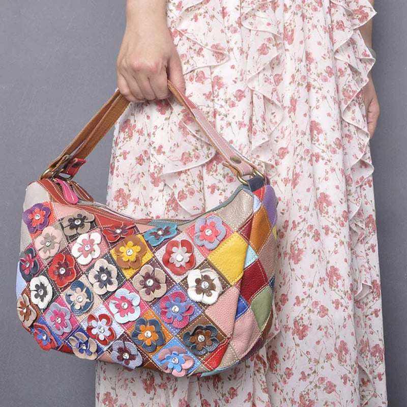 Multi-Color Floral Boston Shoulder Bag