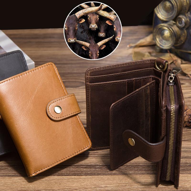 RFID Blocking Bifold Vertical Men's Wallets, Soft Leather Card Holder Purse with Zipper Coin Pocket