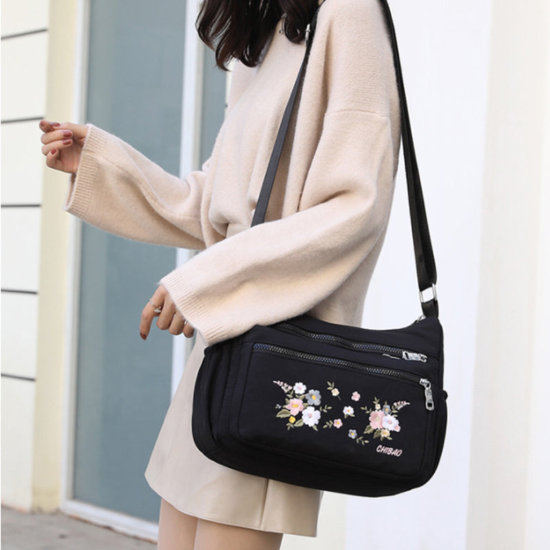 Embroidered Floral Shoulder Bag