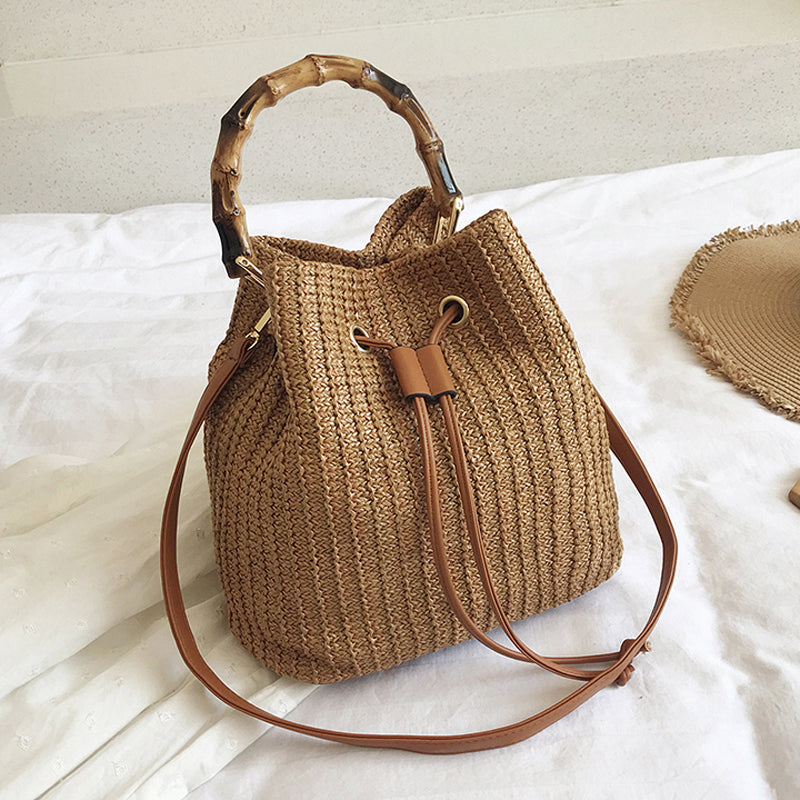 Women's Summer Rattan Straw Bucket Bag