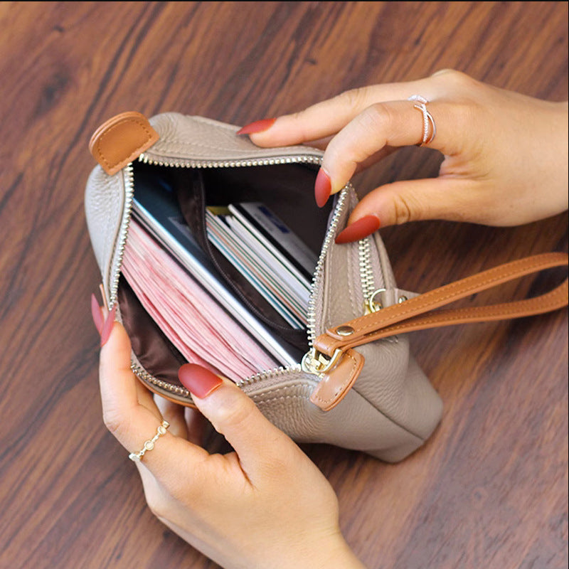 Handheld Leather Clutch Lightweight Large Space Wrist Zipper Wallet