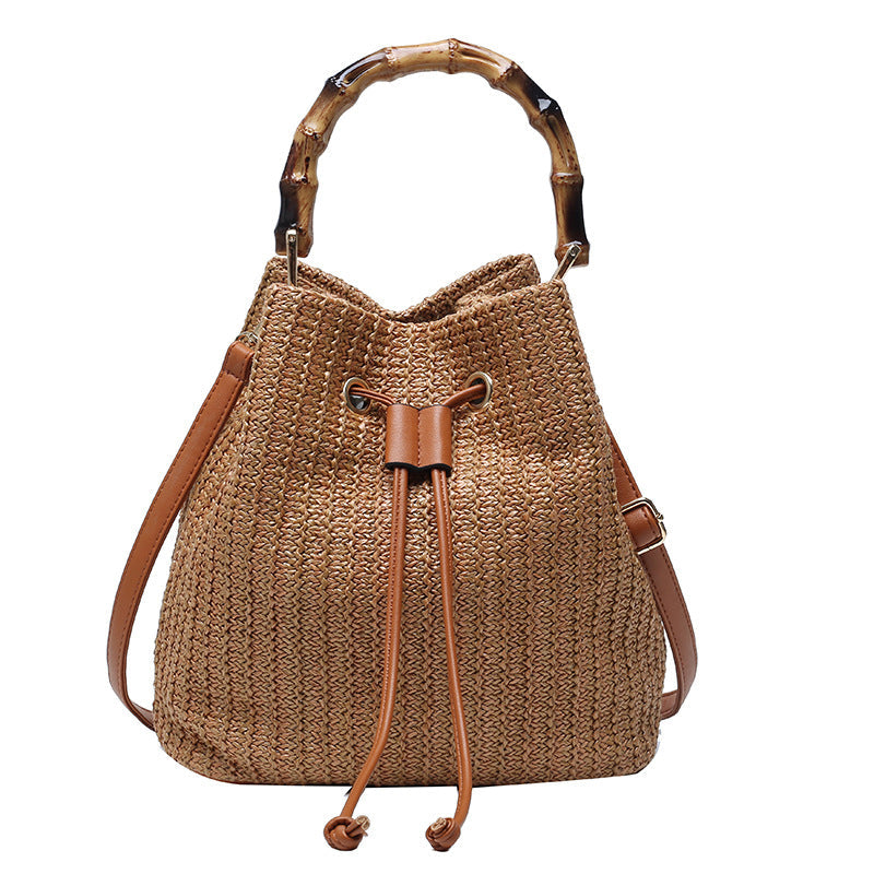 Women's Summer Rattan Straw Bucket Bag