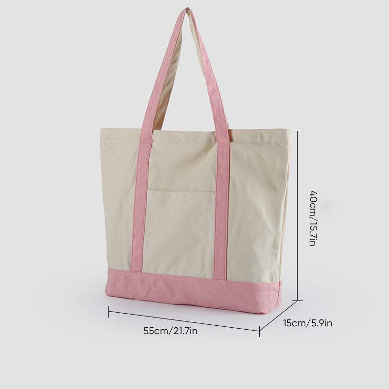 Stylish Canvas Tote Bag with an External Pocket