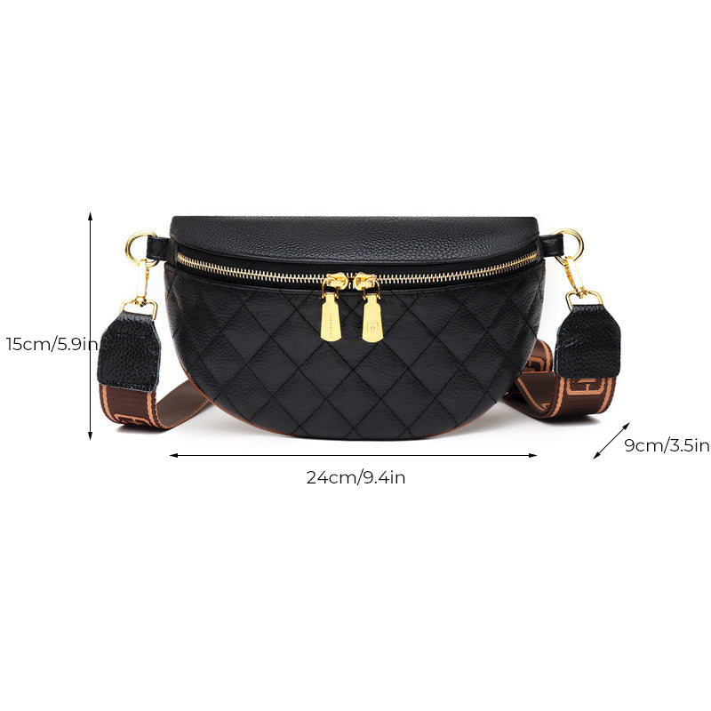 Cowhide Leather Rhombus Pattern Waist Bag