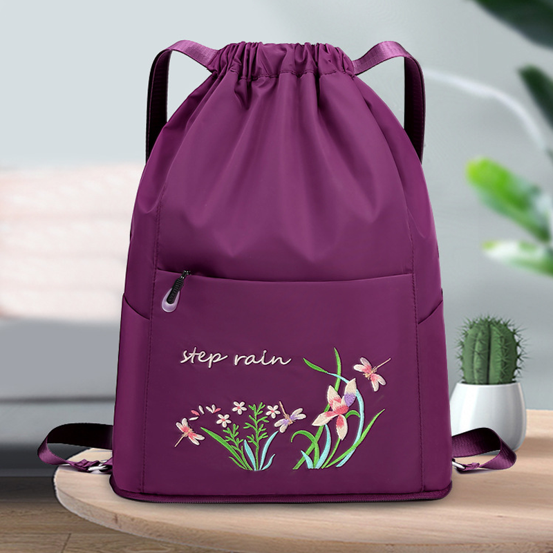 Embroidered Backpack with Drawstring