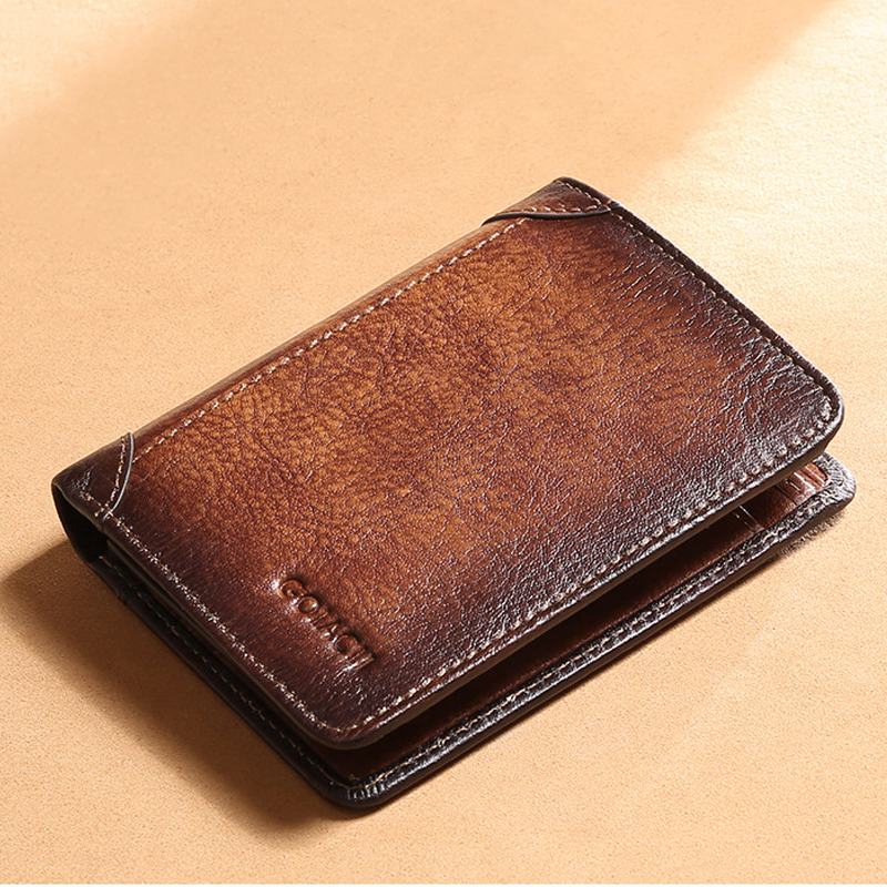 Men's Short Rubbed Color Trifold Short RFID Wallet, Large Capacity Card Holder