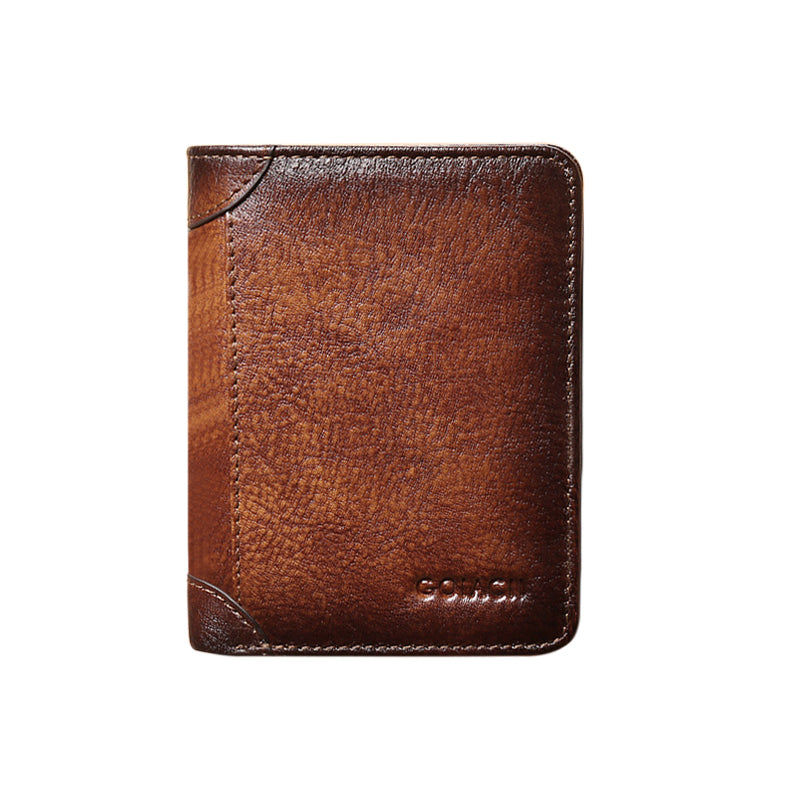 Men's Short Rubbed Color Trifold Short RFID Wallet, Large Capacity Card Holder