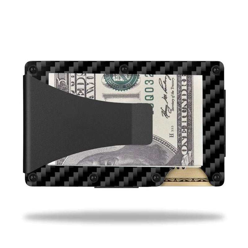 Slim Carbon Fiber RFID Credit Card Holder, Metal Credit Pocket Wallet with Money Clip