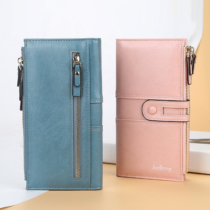 Large Capacity Women's Bifold Zipper Wallet, Multi-Function Slim Card Holder Clutch