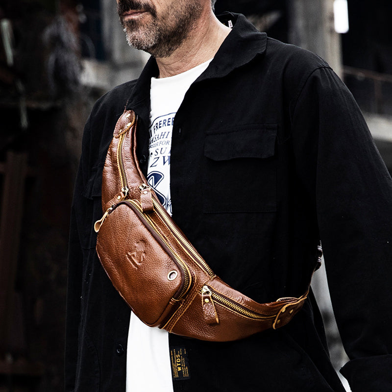Retro Multi-Pocket Multifunctional Sling Bag Waist Bag