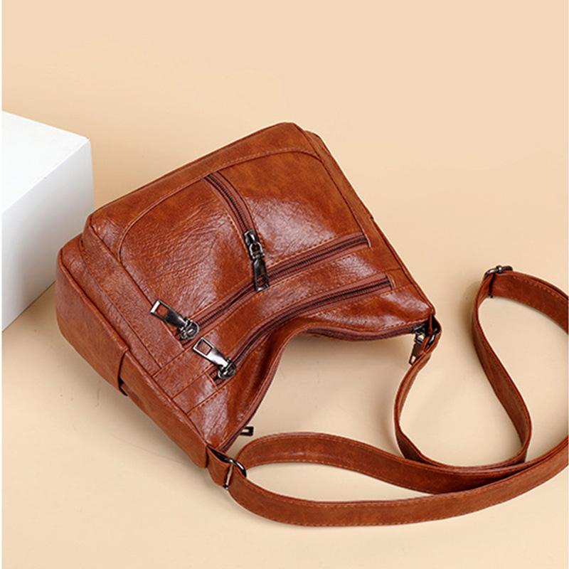 Soft PU Leather Crossbody Bag for Women, Multi Zip Pockets Lightweight Shoulder Bag