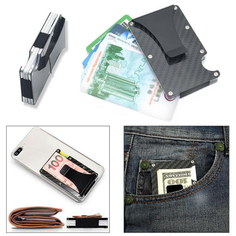 Slim Carbon Fiber RFID Credit Card Holder, Metal Credit Pocket Wallet with Money Clip