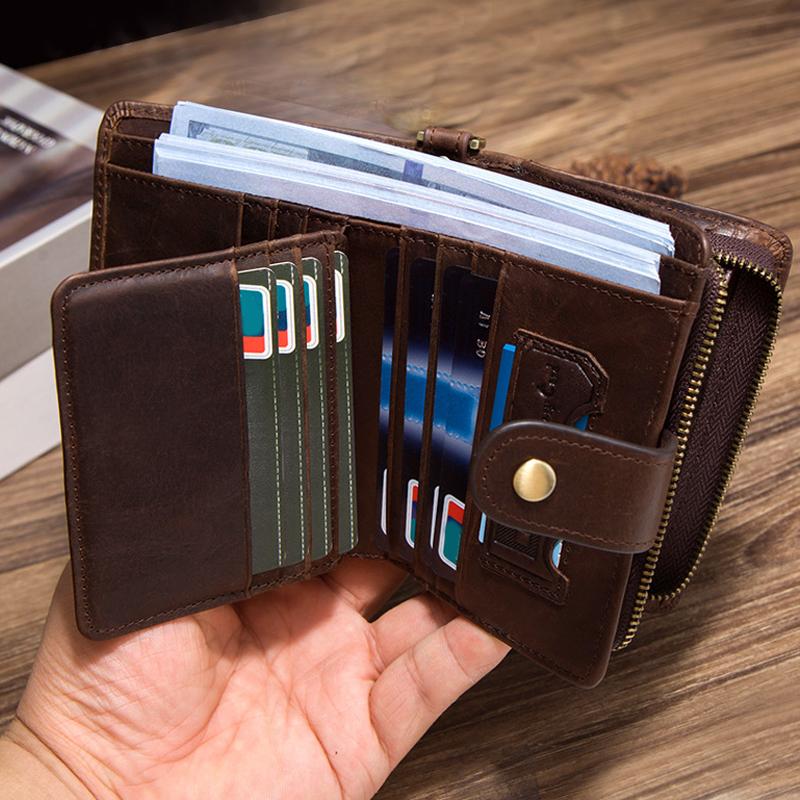 RFID Blocking Bifold Vertical Men's Wallets, Soft Leather Card Holder Purse with Zipper Coin Pocket