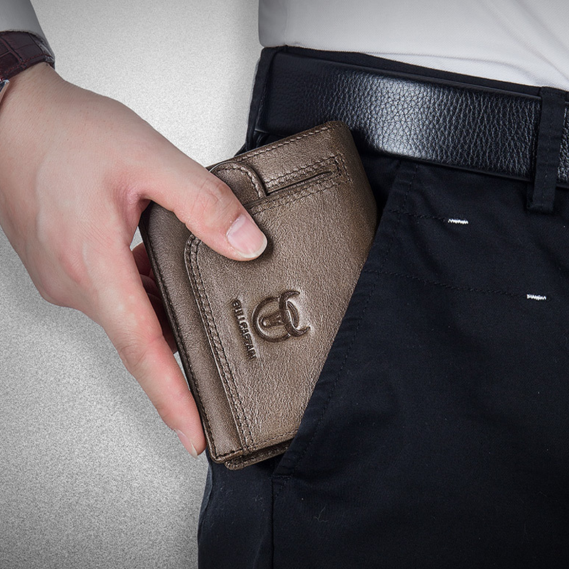 Large Capacity Bull Captain Men's Leather Bifold Zipper Wallet