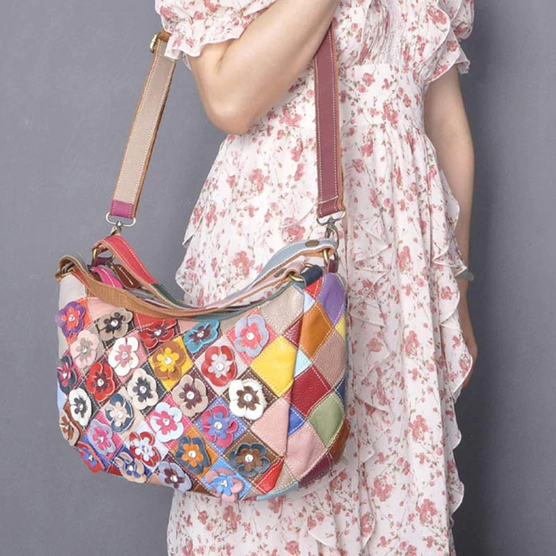 Multi-Color Floral Boston Shoulder Bag