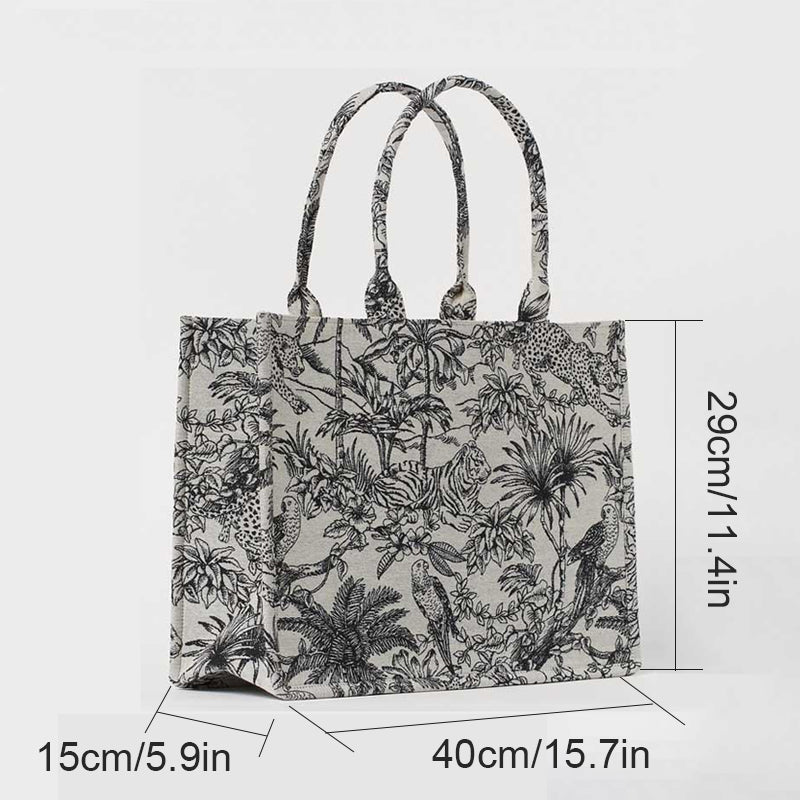 Women's Fashion Jacquard Embroidery Designer Handbag, Canvas Tote Bag