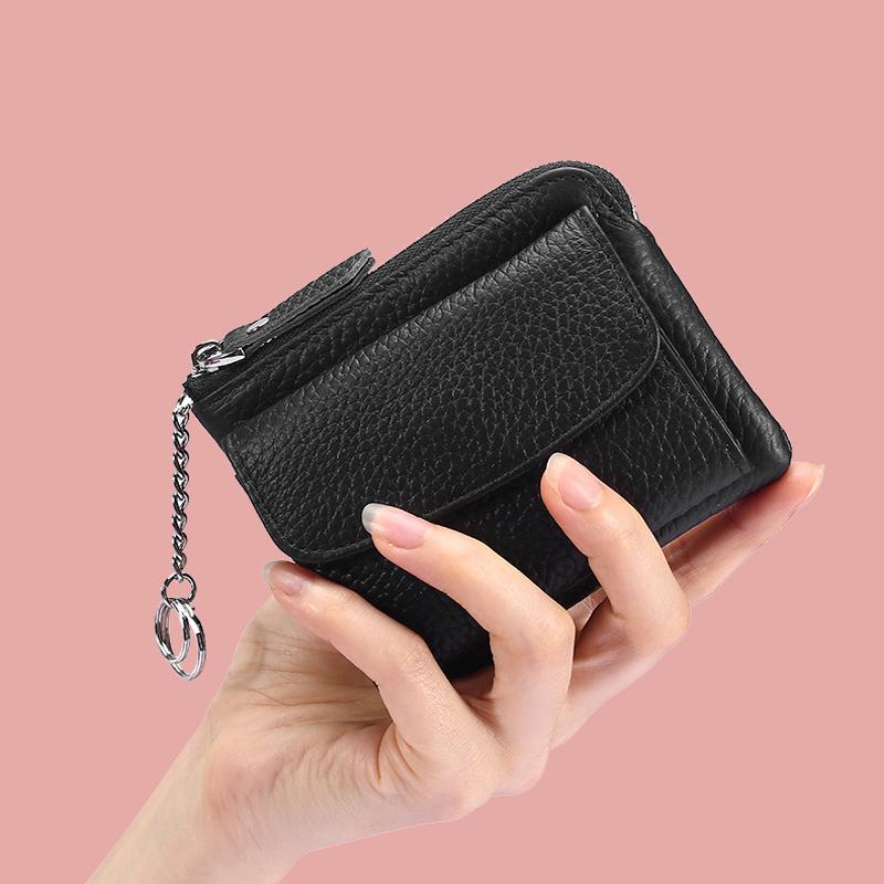 Small Coin Wallet with Key Ring, Zipper Purse Card Holder