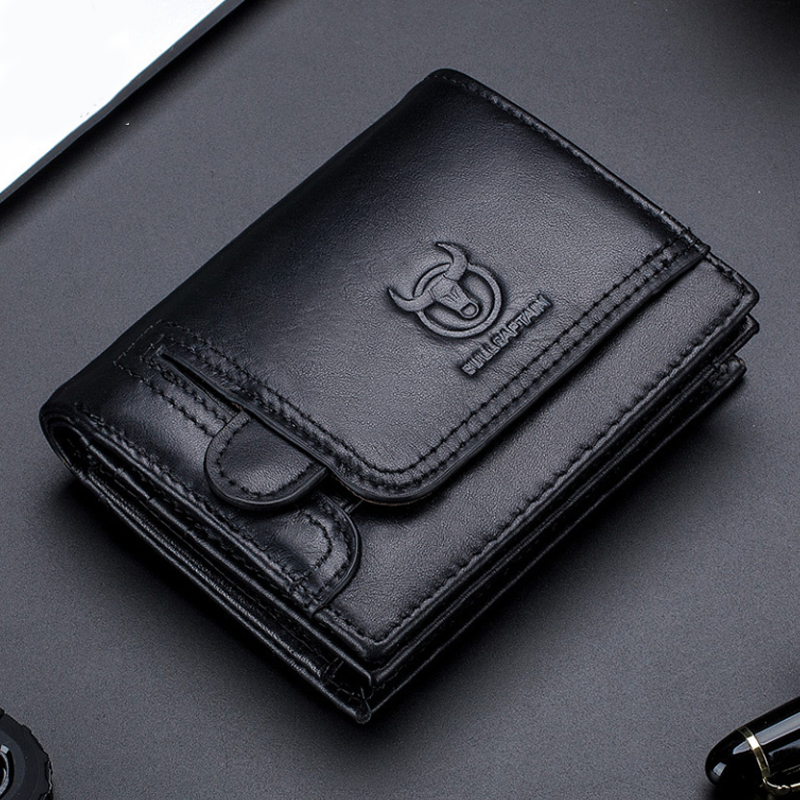 Large Capacity Bull Captain Men's Leather Bifold Zipper Wallet