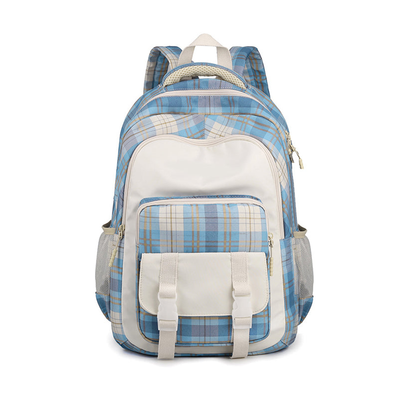Large Capacity Plaid Schoolbag, Casual Nylon Backpack