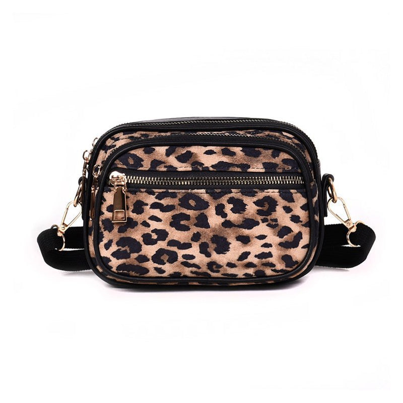 Leopard Print Multi-Layer Zipper Crossbody Bag