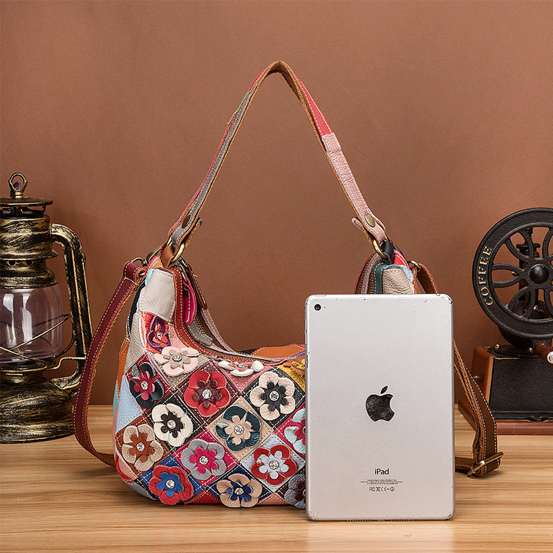Multi-Color Floral Boston Shoulder Bag