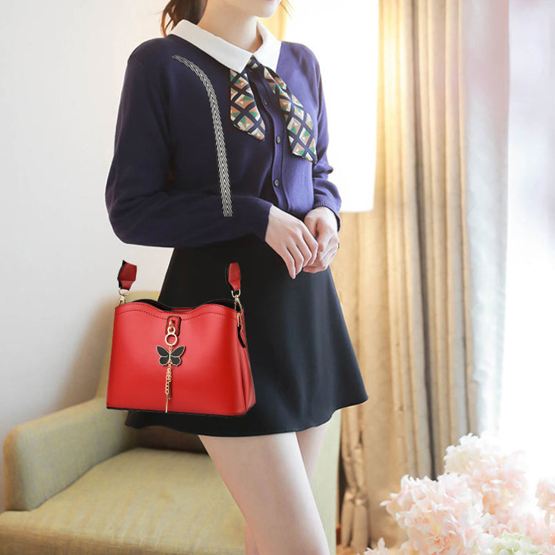 Plain Color Butterfly Leather Shoulder Bag