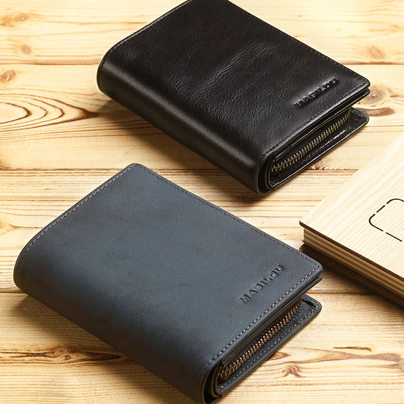 Men's Short Bifold RFID Zip Wallet, Multi-card Slot Card Holder