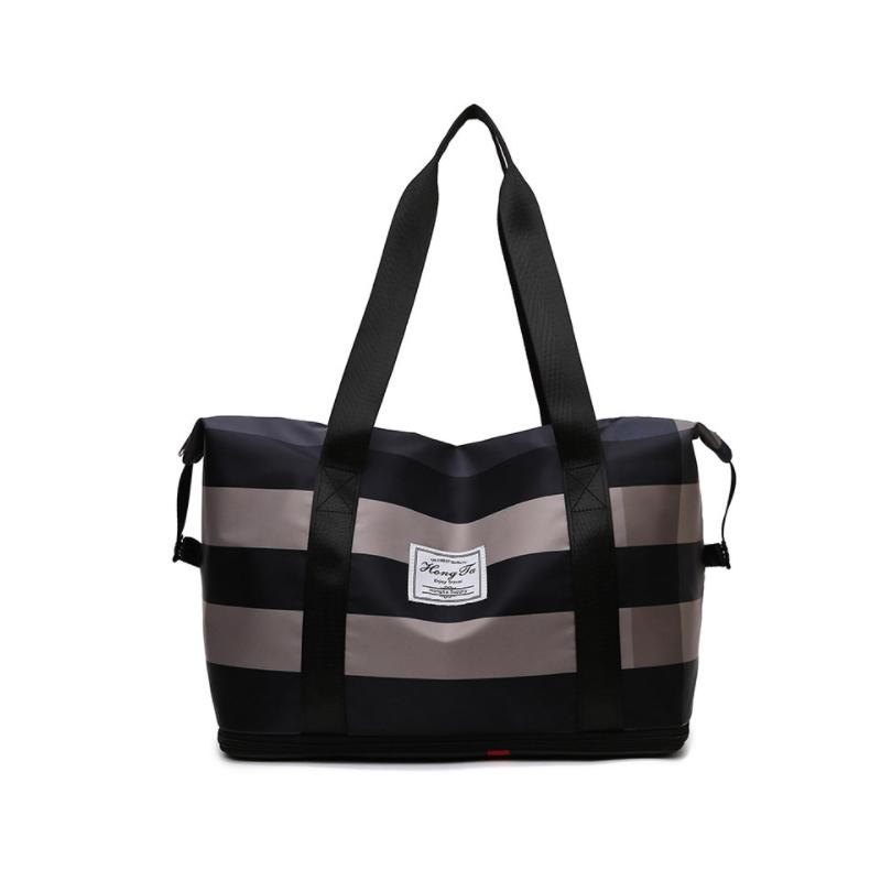 Large Women Weekender Nylon striped Bag, Travel Duffel Tote Bag