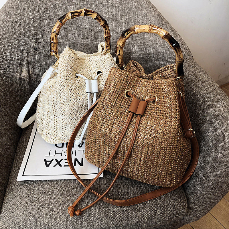 Women's Summer Rattan Straw Bucket Bag