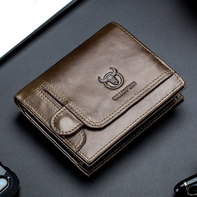 Large Capacity Bull Captain Men's Leather Bifold Zipper Wallet