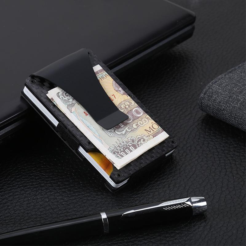 Slim Carbon Fiber RFID Credit Card Holder, Metal Credit Pocket Wallet with Money Clip