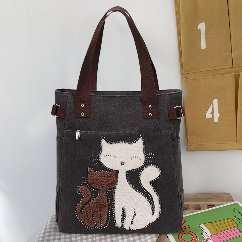Large Capacity Cat Printing Canvas Shoulder Bag