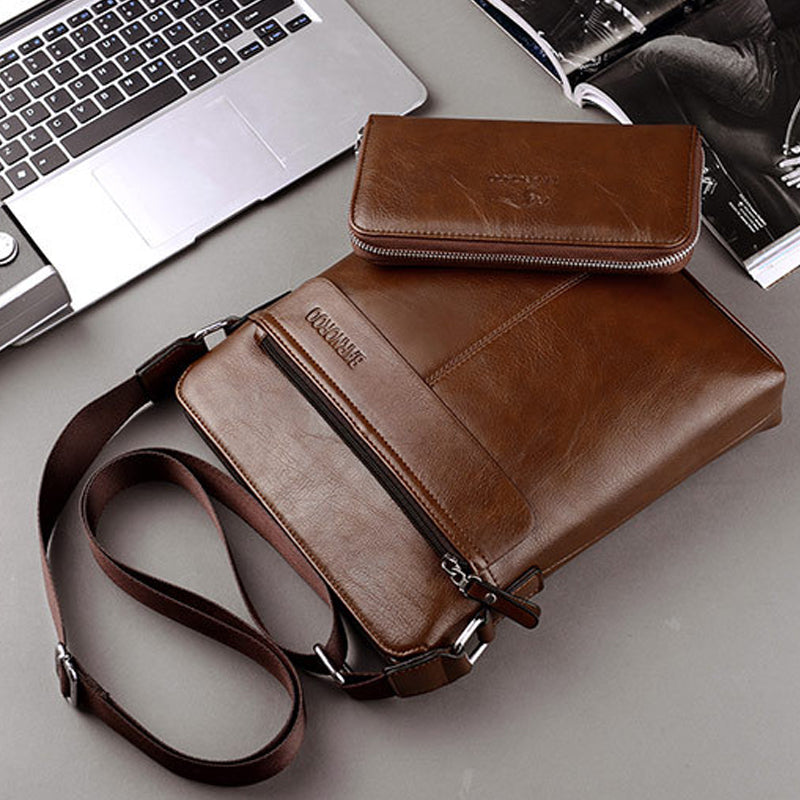 Kangaroo Men's Leather Messenger Bag, Business Briefcase Shoulder Bag