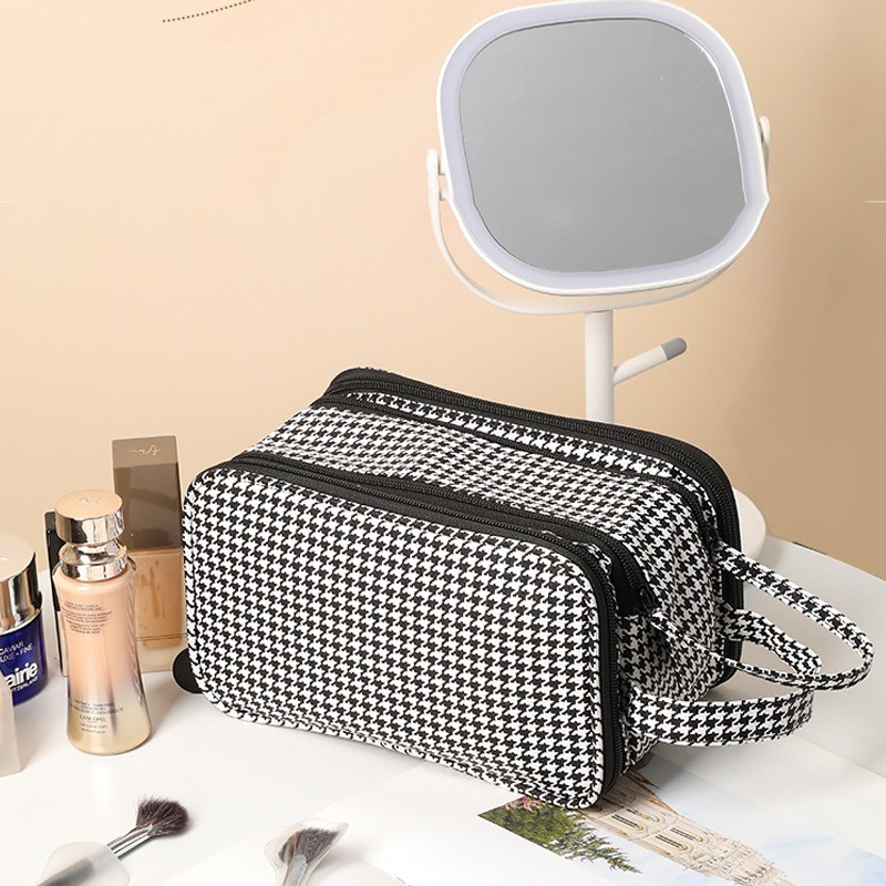 Houndstooth Large Capacity Cosmetic Bag