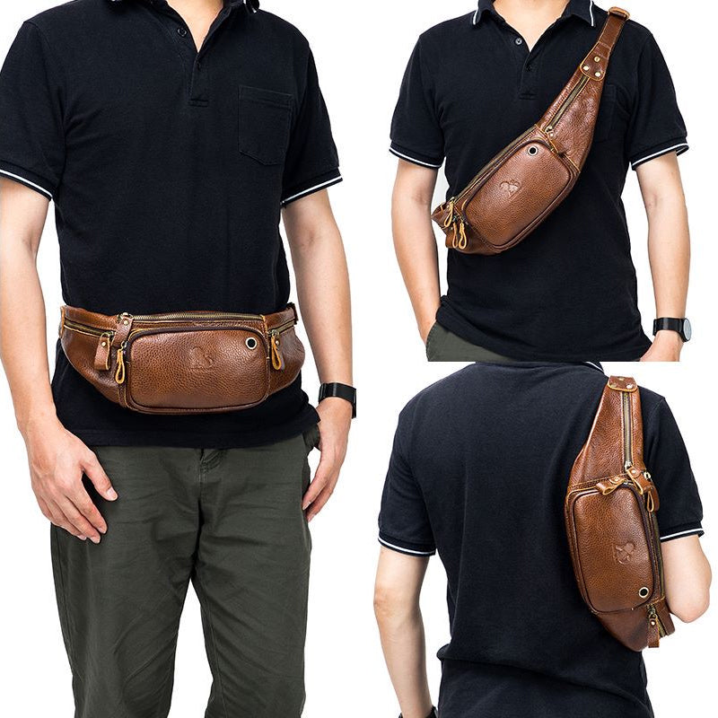 Retro Multi-Pocket Multifunctional Sling Bag Waist Bag