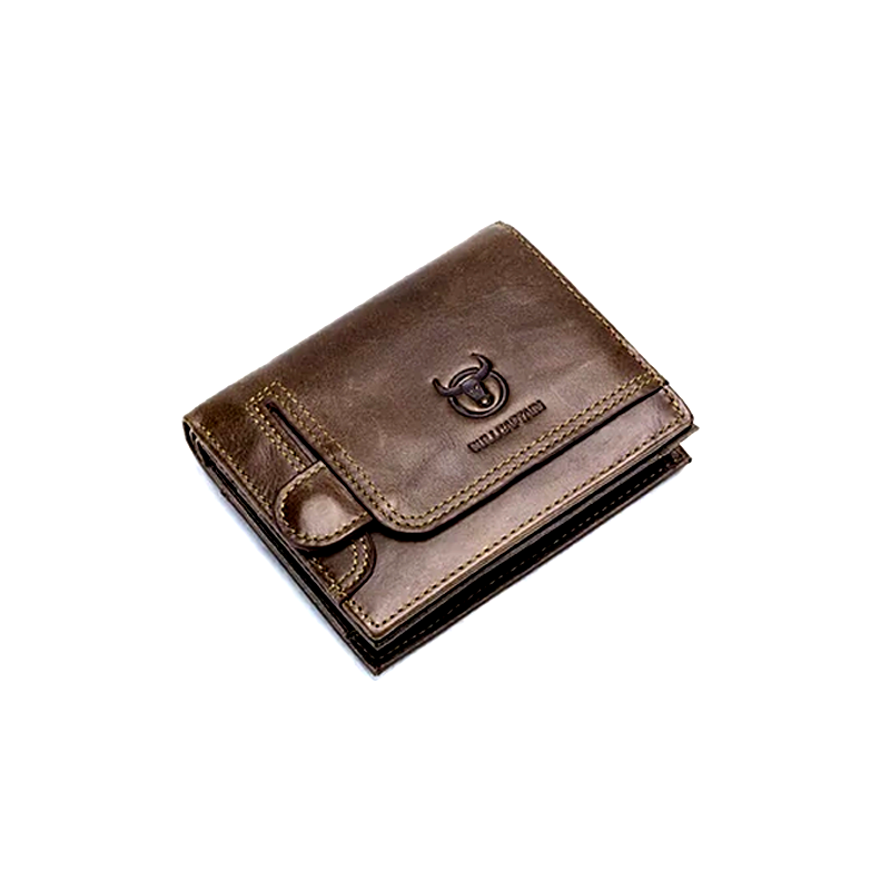 Large Capacity Bull Captain Men's Leather Bifold Zipper Wallet