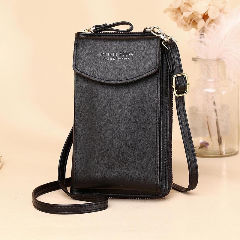 Letter Graphic Flap Phone Wallet Bag, Crossbody Phone Pouch with Long Strap Zips
