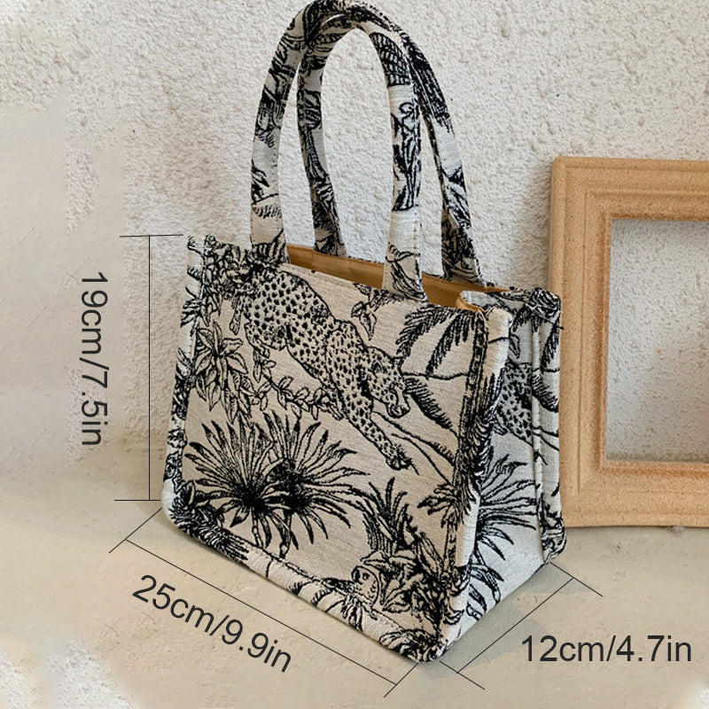 Women's Fashion Jacquard Embroidery Designer Handbag, Canvas Tote Bag
