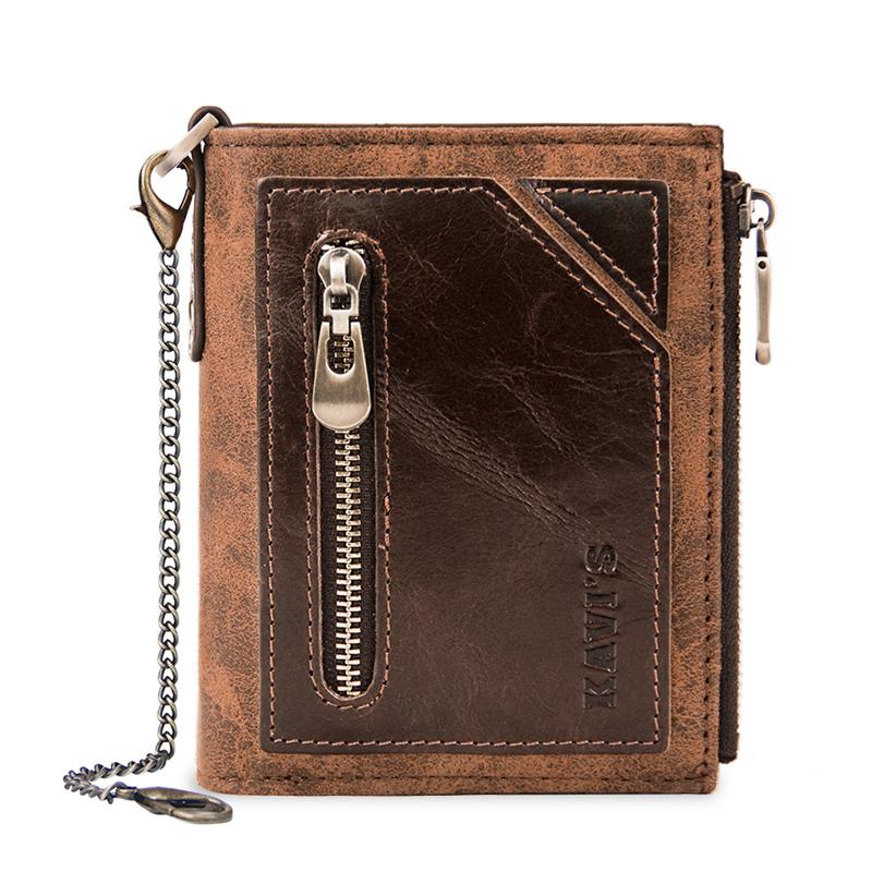 Men's Bifold Genuine Leather Wallet with Chain, Card Holder Purse with Zip Coin Pocket