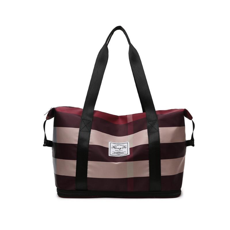 Large Women Weekender Nylon striped Bag, Travel Duffel Tote Bag