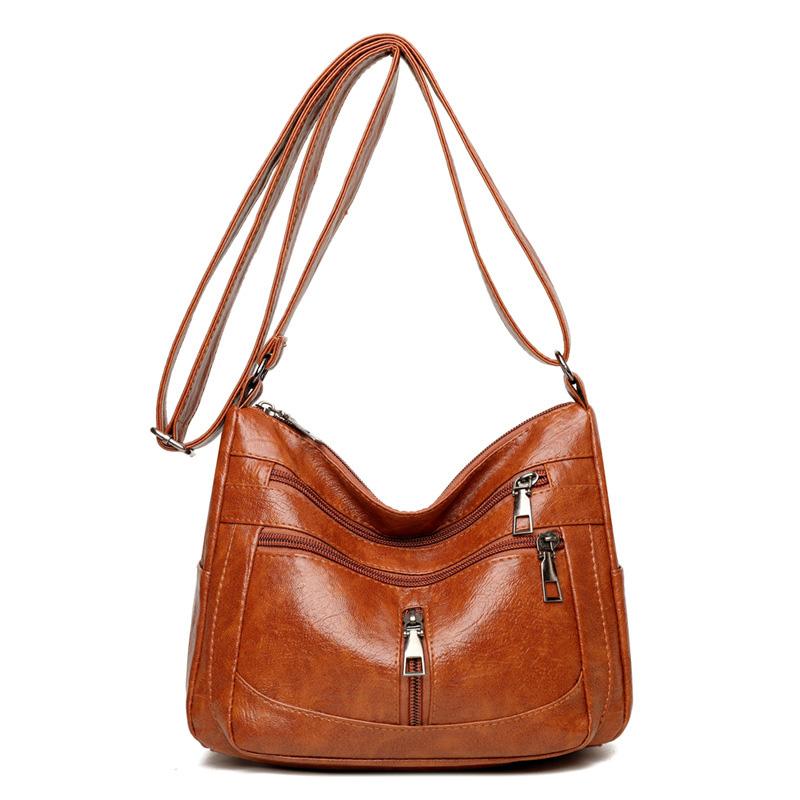 Soft PU Leather Crossbody Bag for Women, Multi Zip Pockets Lightweight Shoulder Bag