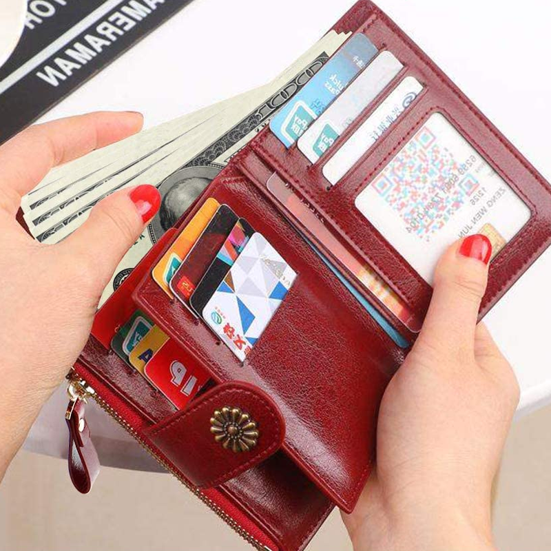 Women RFID Blocking Short Compact Bifold Wallet Mini Purse