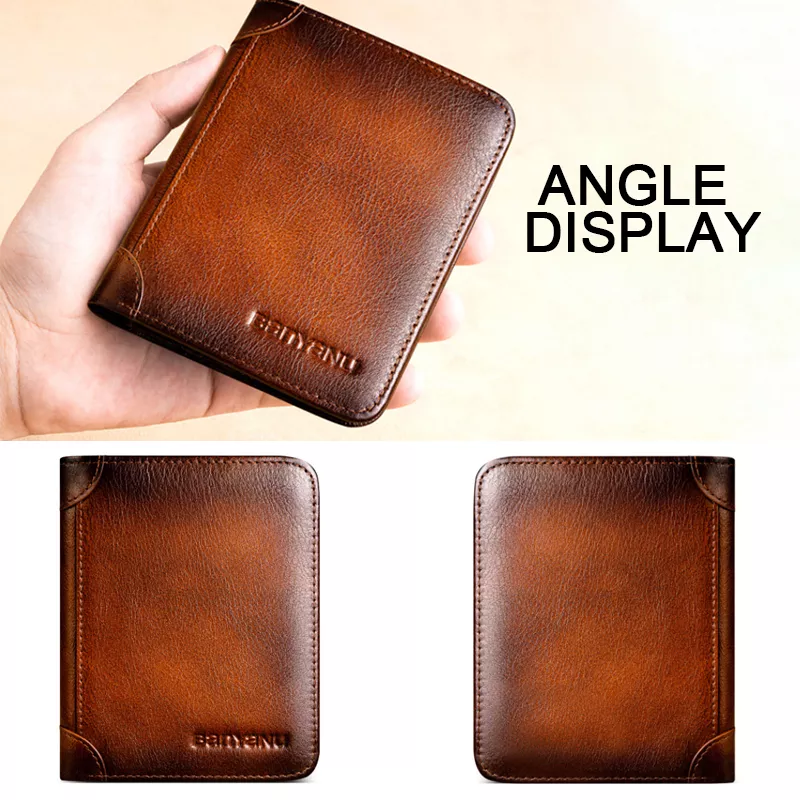 Men's Short Rubbed Color Trifold Short RFID Wallet, Large Capacity Card Holder