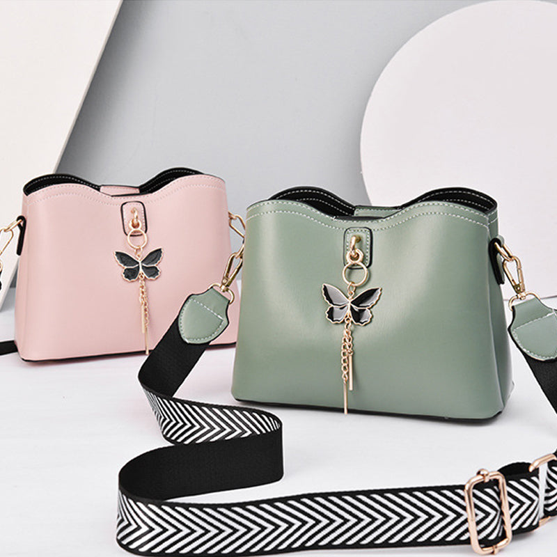 Plain Color Butterfly Leather Shoulder Bag