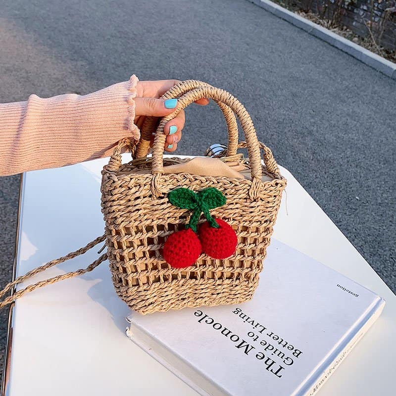 Cherry Decor Beach Straw Bag