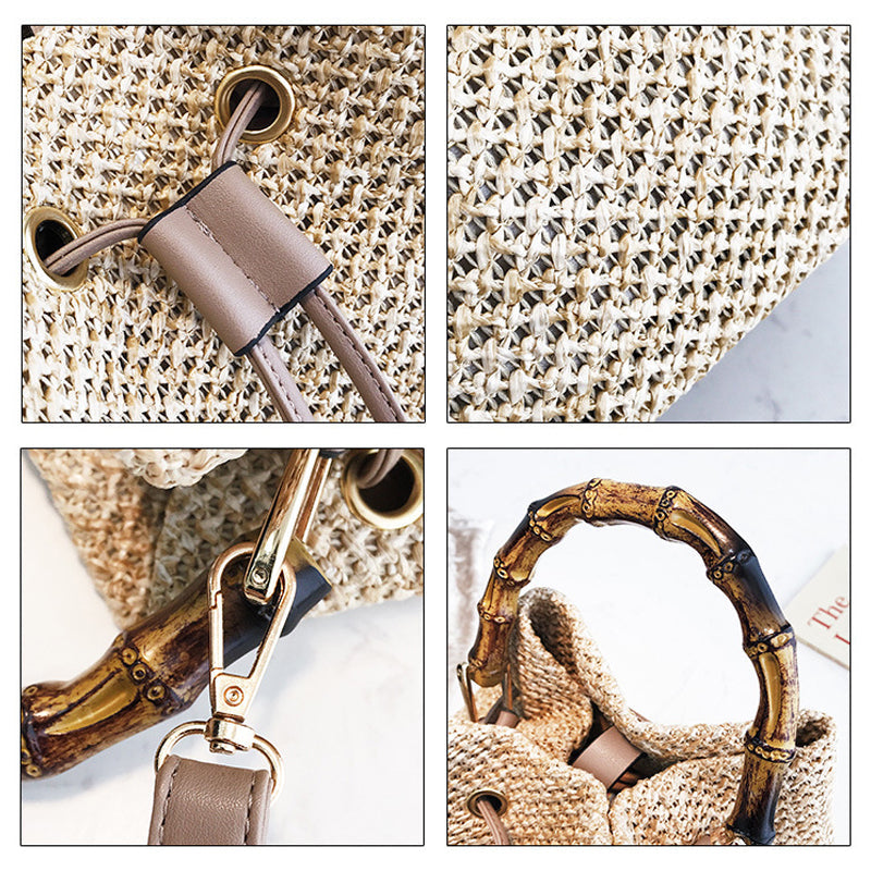 Women's Summer Rattan Straw Bucket Bag