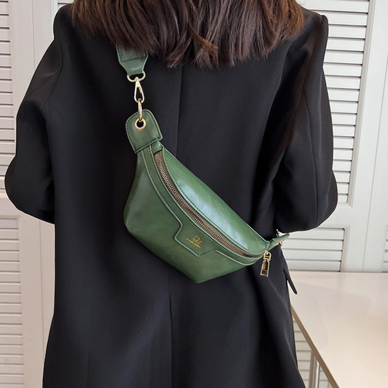Retro Leather Wide Strap Waist Bag
