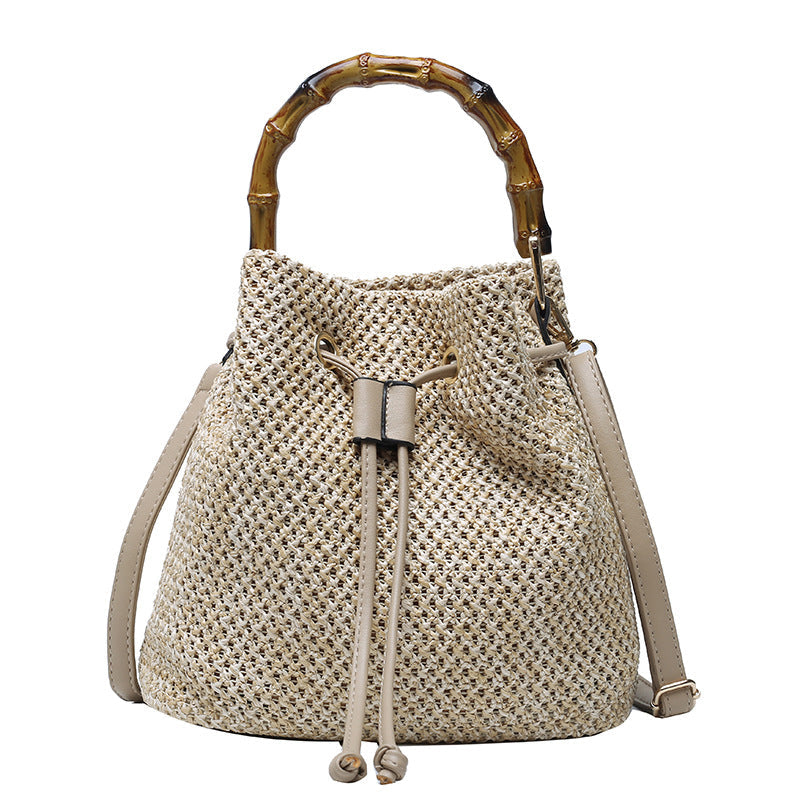 Women's Summer Rattan Straw Bucket Bag
