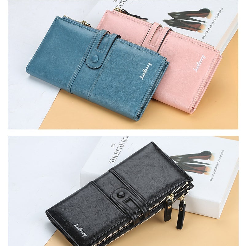 Large Capacity Women's Bifold Zipper Wallet, Multi-Function Slim Card Holder Clutch