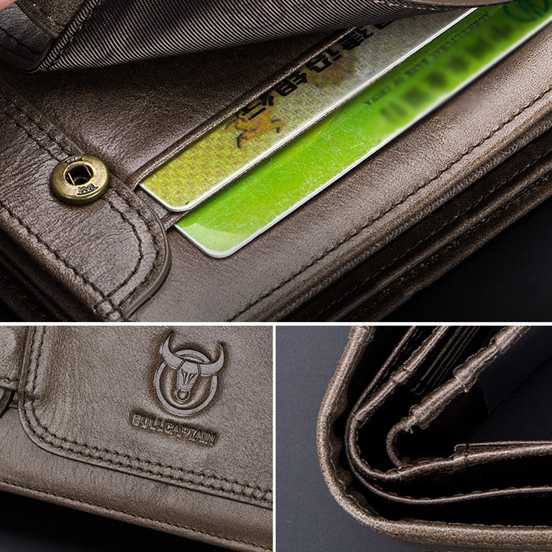 Large Capacity Bull Captain Men's Leather Bifold Zipper Wallet